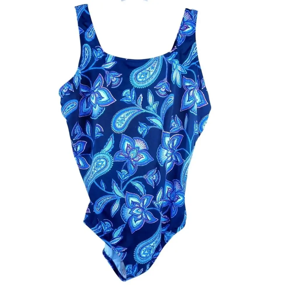 Lands' End Women's Plus 20W One Piece Swimsuit Navy Paisley Floral NWOT UPF 50 - Picture 4 of 7